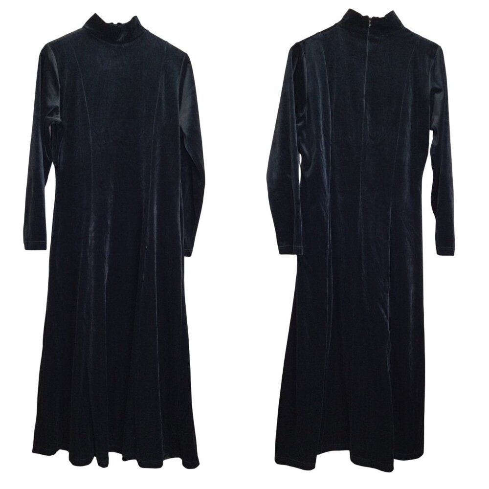 Vintage Forenza Black Velvet Long Sleeve Mock Neck Maxi Dress Size 14
